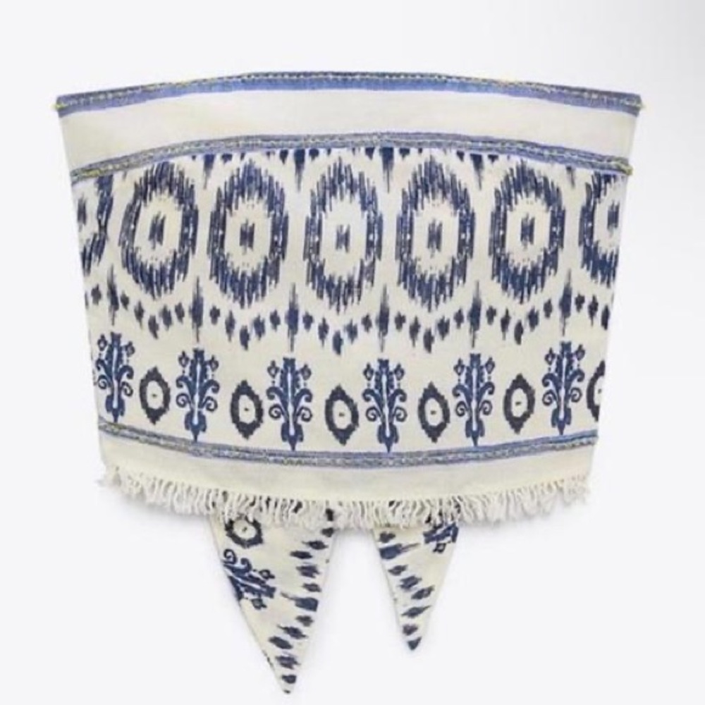 Inditex Blue and White Patterned Back-tie bandeau